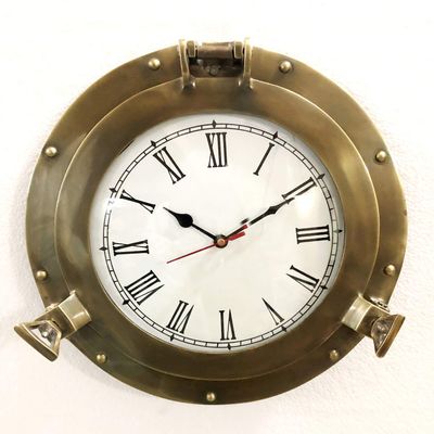 11.5" Antique Marine Brass Ship Porthole Clock Nautical Wall Clock Home Decor