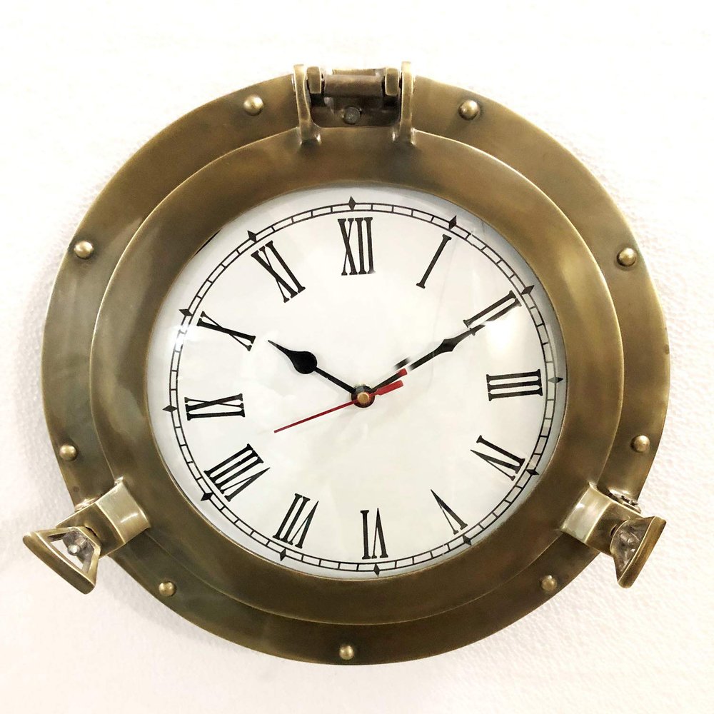 11.5" Antique Marine Brass Ship Porthole Clock Nautical Wall Clock Home Decor