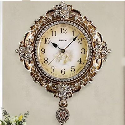 CLOCKZHJI Wall Clock Silent Non Ticking European Creative Resin Round Wall Clock Hanging Mute Quartz Clocks (Color : Bronze)