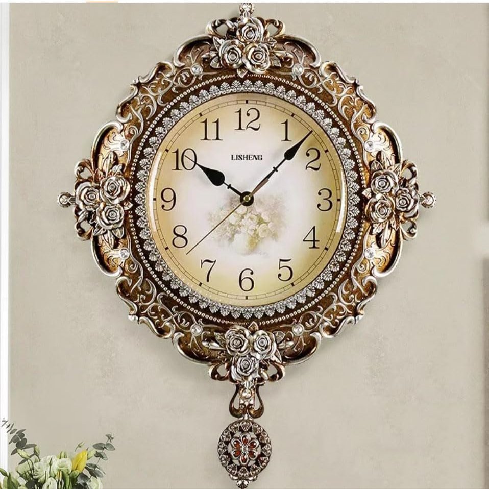 CLOCKZHJI Wall Clock Silent Non Ticking European Creative Resin Round Wall Clock Hanging Mute Quartz Clocks (Color : Bronze)