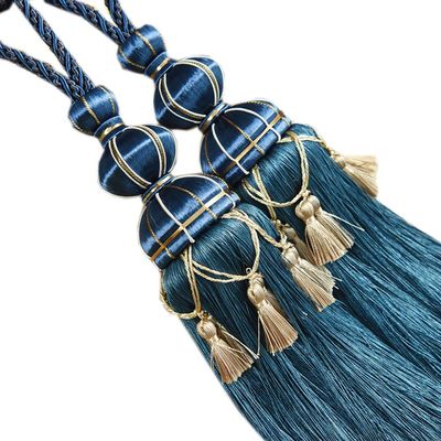 1 Pair European Style Tassels Curtain Tiebacks Curtain Decor Bandage Curtain Rope Tiebacks with Tassels (Dark Blue)