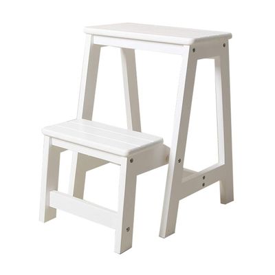 Stepladders Stable Stepladders Ladder Made of Wood 2 Steps Lightweight and Folding Step Stool for Home and Library and Loft Dual Use Ladder Shelving - 150kg Capacity (White)