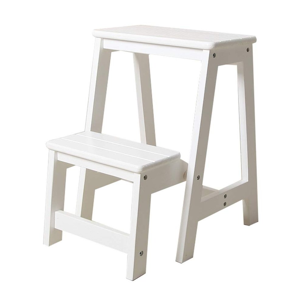 Stepladders Stable Stepladders Ladder Made of Wood 2 Steps Lightweight and Folding Step Stool for Home and Library and Loft Dual Use Ladder Shelving - 150kg Capacity (White)