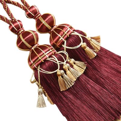 1 Pair European Style Tassels Curtain Tiebacks Curtain Decor Bandage Curtain Rope Tiebacks with Tassels (Red)