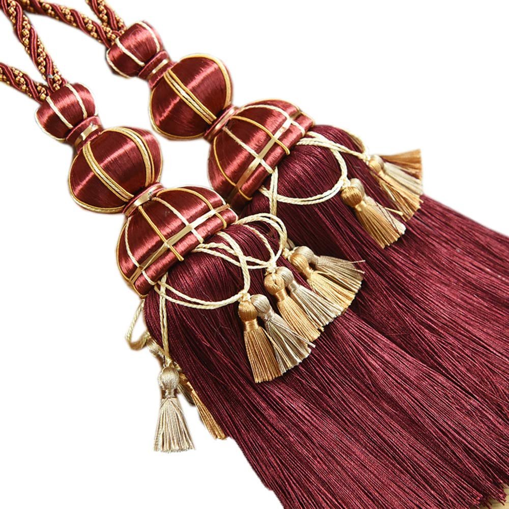 1 Pair European Style Tassels Curtain Tiebacks Curtain Decor Bandage Curtain Rope Tiebacks with Tassels (Red)