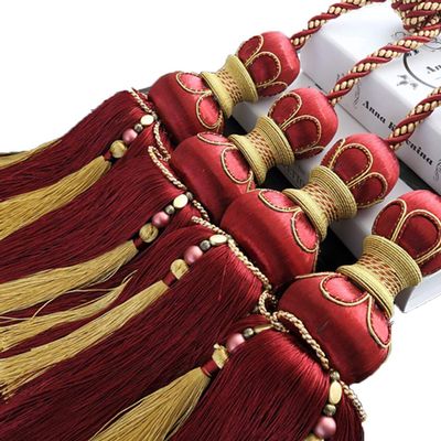 1 Pair High-Grade Luxurious Beaded Tassels Curtain Tiebacks Curtain Cord Double Ball Type Tassels Curtain Tiebacks (Jujube red)