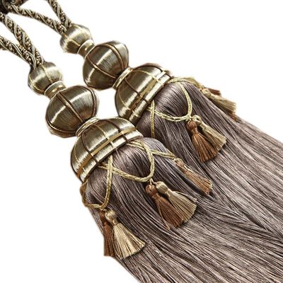 1 Pair European Style Tassels Curtain Tiebacks Curtain Decor Bandage Curtain Rope Tiebacks with Tassels (Light Coffee)
