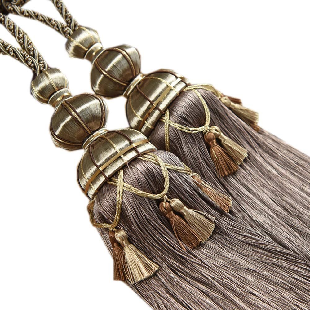 1 Pair European Style Tassels Curtain Tiebacks Curtain Decor Bandage Curtain Rope Tiebacks with Tassels (Light Coffee)