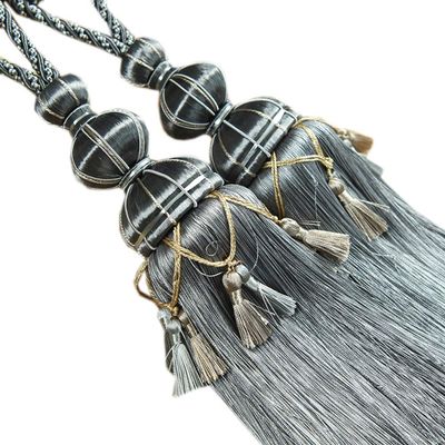 1 Pair European Style Tassels Curtain Tiebacks Curtain Decor Bandage Curtain Rope Tiebacks with Tassels (Gray)