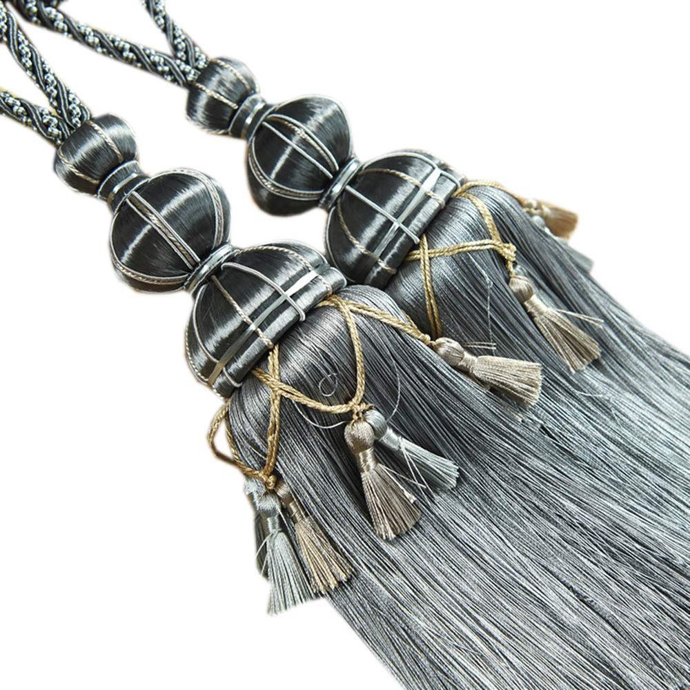 1 Pair European Style Tassels Curtain Tiebacks Curtain Decor Bandage Curtain Rope Tiebacks with Tassels (Gray)