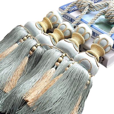 1 Pair High-Grade Luxurious Beaded Tassels Curtain Tiebacks Curtain Cord Double Ball Type Tassels Curtain Tiebacks (Light Blue)