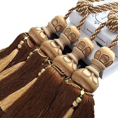 1 Pair High-Grade Luxurious Beaded Tassels Curtain Tiebacks Curtain Cord Double Ball Type Tassels Curtain Tiebacks (Light Coffee)