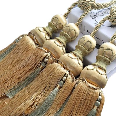 1 Pair High-Grade Luxurious Beaded Tassels Curtain Tiebacks Curtain Cord Double Ball Type Tassels Curtain Tiebacks (Golden)