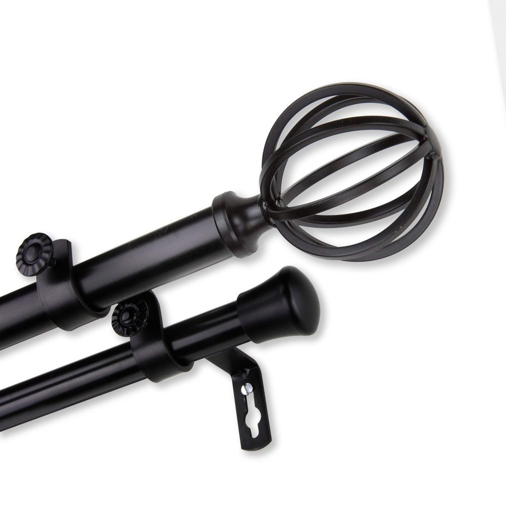 InStyleDesign Loop Adjustable Double Curtain Rod Black 120 to 170 inch