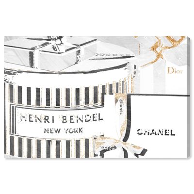 The Oliver Gal Artist Co. Fashion and Glam Wall Art Canvas Prints 'Gift Boxes Light and Gold' Home Dcor, 15" x 10", White, Gray