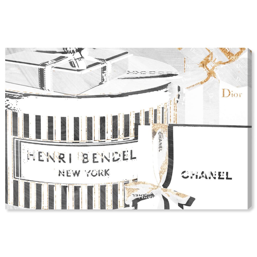 The Oliver Gal Artist Co. Fashion and Glam Wall Art Canvas Prints 'Gift Boxes Light and Gold' Home Dcor, 15" x 10", White, Gray