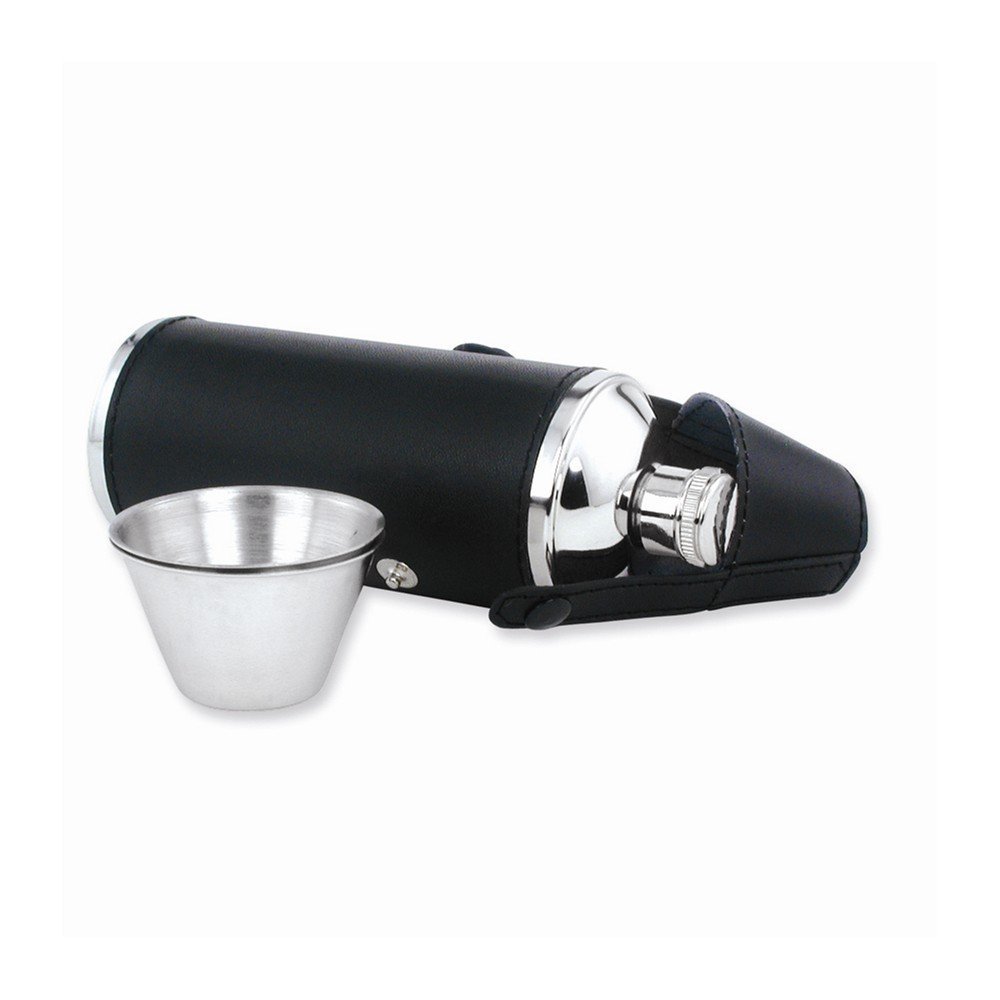 FB JEWELS Solid Black Leather Stainless Steel Two Cups and 8Oz Flask