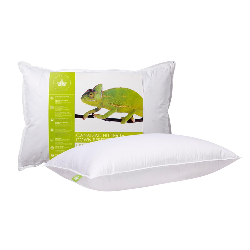 Canadian Down & Feather Co. - Medium Support Hutterite Down Perfect Pillow King Size - 400 TC Shell 100% Cotton - Made in Canada