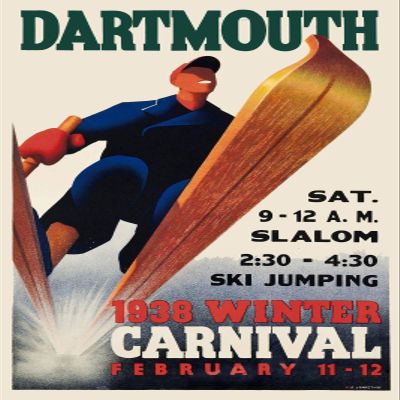 MAGNET 1938 Dartmouth Winter Carnival Vintage Style Ski Jump Magnet Vinyl Magnetic Sheet for Lockers, Cars, Signs, refrigerator 5"
