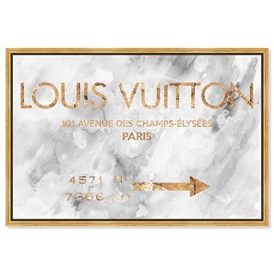 The Oliver Gal Artist Co. Fashion and Glam Contemporary Canvas Art - Parisian Road Sign, Wall Art for Living Room, Bedroom, and Bathroom, 15 in x 10, White and Gold Home Decor