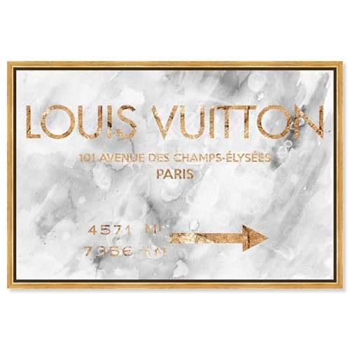 The Oliver Gal Artist Co. Fashion and Glam Contemporary Canvas Art - Parisian Road Sign, Wall Art for Living Room, Bedroom, and Bathroom, 15 in x 10, White and Gold Home Decor