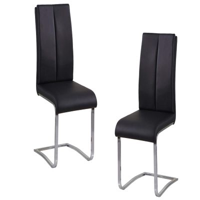 Bailey Modern Dining Chairs, Faux Leather Cushioned Seats, Slightly Curved Backrest, Chrome Cantilever Base, Contemporary Accent Seating for Dining Room, Kitchen, or Breakfast Nook, Set of 2 (Black)