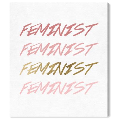 The Oliver Gal Artist Co. Typography and Quotes Wall Art Canvas Prints 'Feminist Gold' Home Dcor, 20" x 24", Pink, White