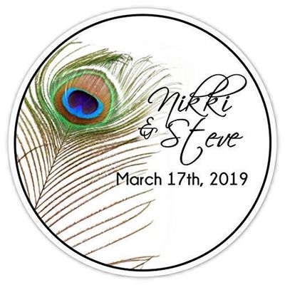 Wedding Stickers, Peacock Stickers, Peacock Bridal Shower Labels, Reception Favors (60 count, 2 Inch Round)
