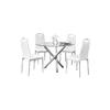 Trevi 5-Piece Round Glass Top Modern Dining Set with 4 Armless Faux Leather Chairs with Padded Cushions and Chrome Legs, Contemporary Dining Table for Kitchen, Dining Room, or Breakfast Nook, (White) view 1