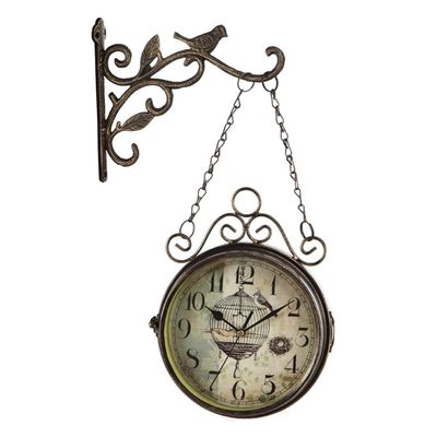 10 Inches Vintage Double Sided Wall Clock Retro Quartz Movement Station Clock Wall-Mounted Clock Scroll Wall Side Mount Home Garden Dcor