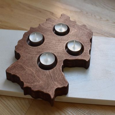 Advent Wood Candle Holder in a shape of Country Germany - Patriotic Home Advent Christmas Decor - Rustic Tea Light