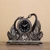 CLOCKZHJI Retro Mantel/Mantle Rhythm Quartz Clock swan Living Room Desk Shelf Clocks Decoration (Color : Ancient Silver) view 2
