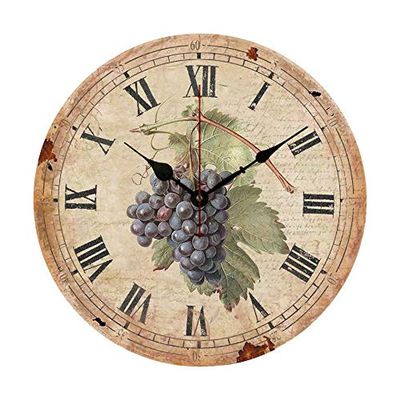 Distressed Grape with Roman Numerals Vintage Wood Clock Silent for Women Men Teen Girls Boys Wall Clock 12 Inches