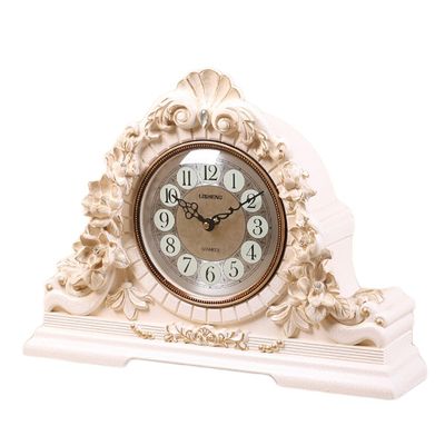 CLOCKZHJI Retro Mantel/Mantle Rhythm Quartz Clock Living Room Desk Shelf Clocks Decoration (Color : Light Yellow)