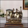 CLOCKZHJI Retro Creative Mantel/Mantle Clock with Thermometer Rhythm Resin Train Desk Clocks Decoration (Color : Gray) view 2