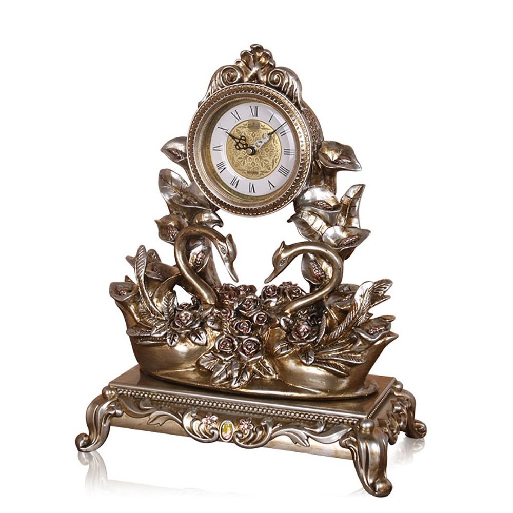 CLOCKZHJI European Retro Mantel/Mantle Rhythm Quartz Clock swan Living Room Desk Shelf Clocks Decoration (Color : Brown)