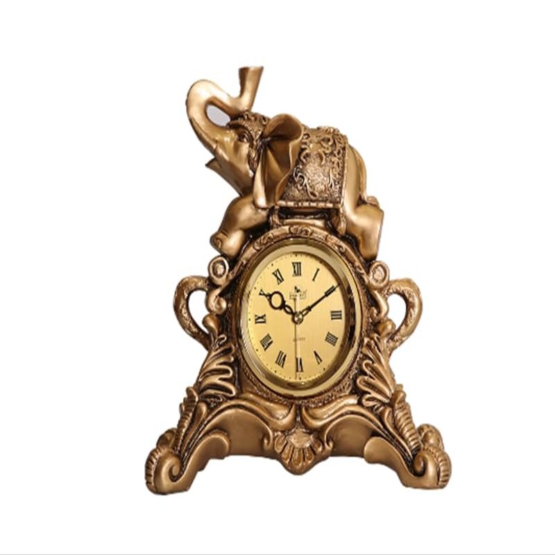 Retro Baby Elephant Quartz Clock Living Room Desk Shelf Clocks Decoration (Copper Gold)