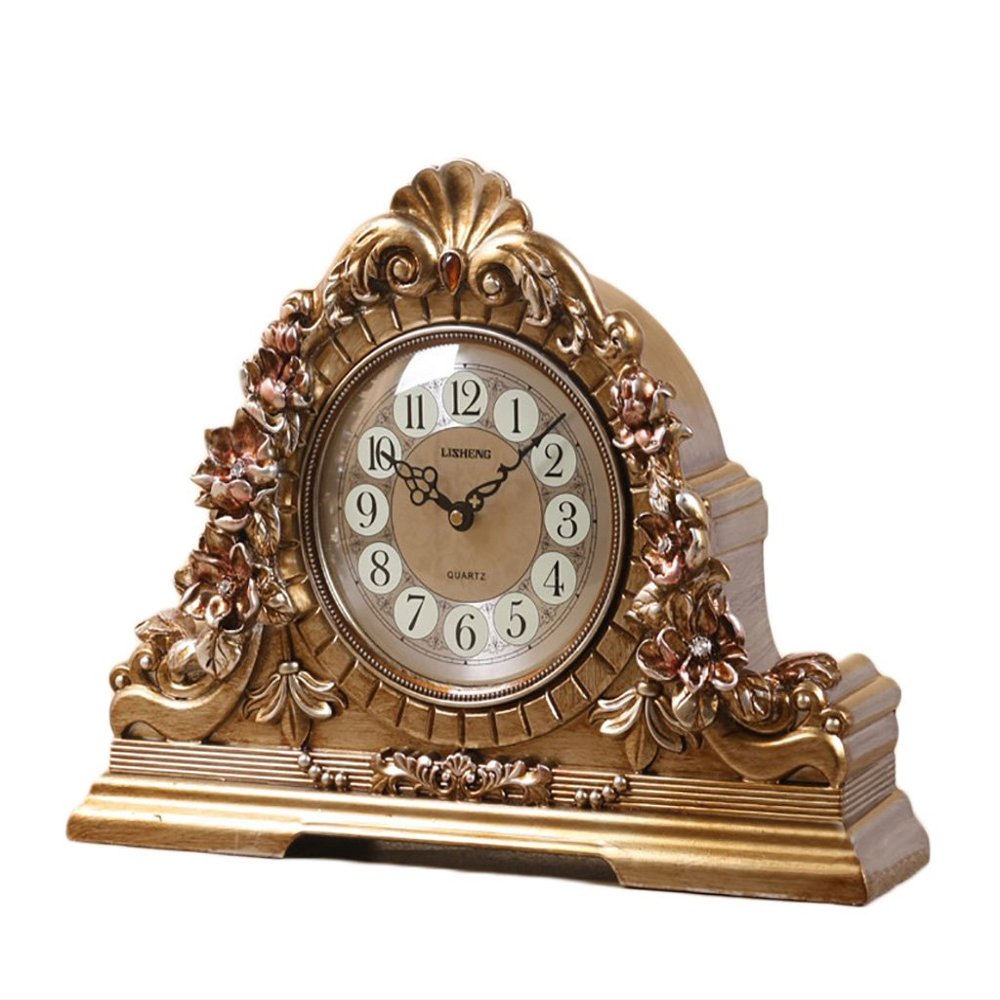 CLOCKZHJI Retro Mantel/Mantle Rhythm Quartz Clock Living Room Desk Shelf Clocks Decoration (Color : Bronze)