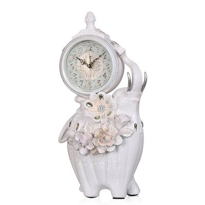 CLOCKZHJI Retro Mantel/Mantle Rhythm Quartz Clock Elephant Living Room Desk Shelf Clocks Decoration (Color : White)