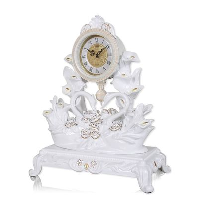CLOCKZHJI European Retro Mantel/Mantle Rhythm Quartz Clock swan Living Room Desk Shelf Clocks Decoration (Color : White)