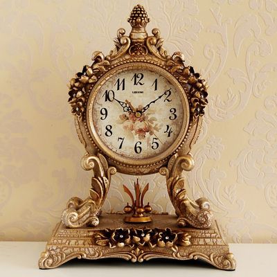 CLOCKZHJI European Retro Mute Desktop Clock Living Room Bedroom Clock Creative Clock Home Clocks (Color : Brown)