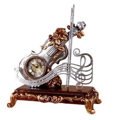 CLOCKZHJI Retro Creative Mantel/Mantle Clock Rhythm Resin Violin Desk Clocks Decoration (Color : Light Grey)