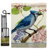 Blue Jay Floral Garden Flag Set with Stand Animals Bird Flamingo Hummingbird Cardinal Peacock Springtime Natural Wildlife Small Decorative Gift Yard House Banner Double-Sided Made In USA 13 X 18.5 view 1