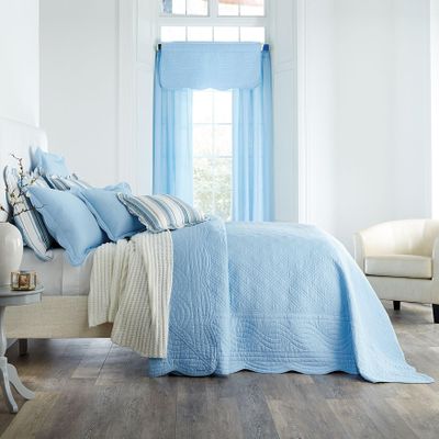BrylaneHome Bedding Lightweight All Season Florence Quilted Oversized 100% Cotton Ultra Supreme Softness Bedspread - Queen, Sky Blue