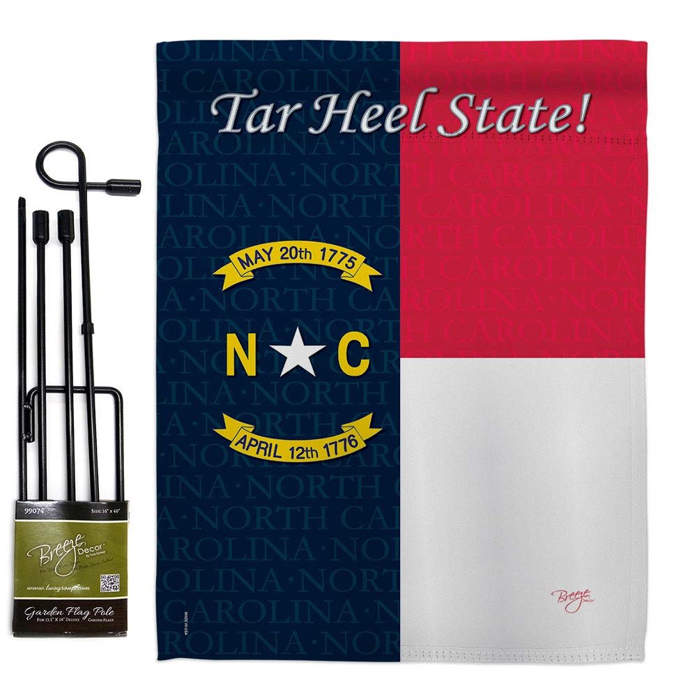 North Carolina Garden Flag Set with Stand Americana States USA American Territories Republic Country Particular Area Small Decorative Gift Yard House Banner Double-Sided Made In 13 X 18.5