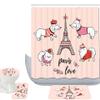 Amagical Paris Eiffel Tower French Decor Paris Tower Love and Cute Dogs Pattern 16 Piece Bathroom Mat Set Shower Curtain Set Non Slip Bath Mat Contour Mat Toilet Cover and Shower Curtain with 12 Hook view 1