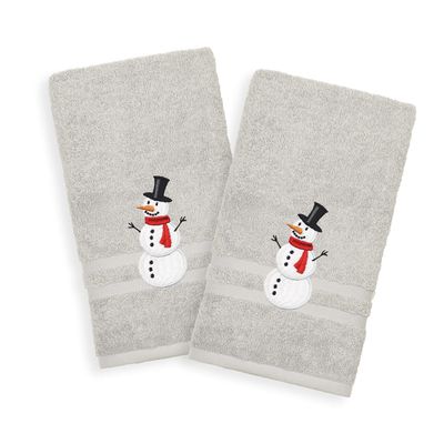 Authentic Hotel and Spa Snowman Embroidered Turkish Cotton Hand Towels (Set of 2) Grey