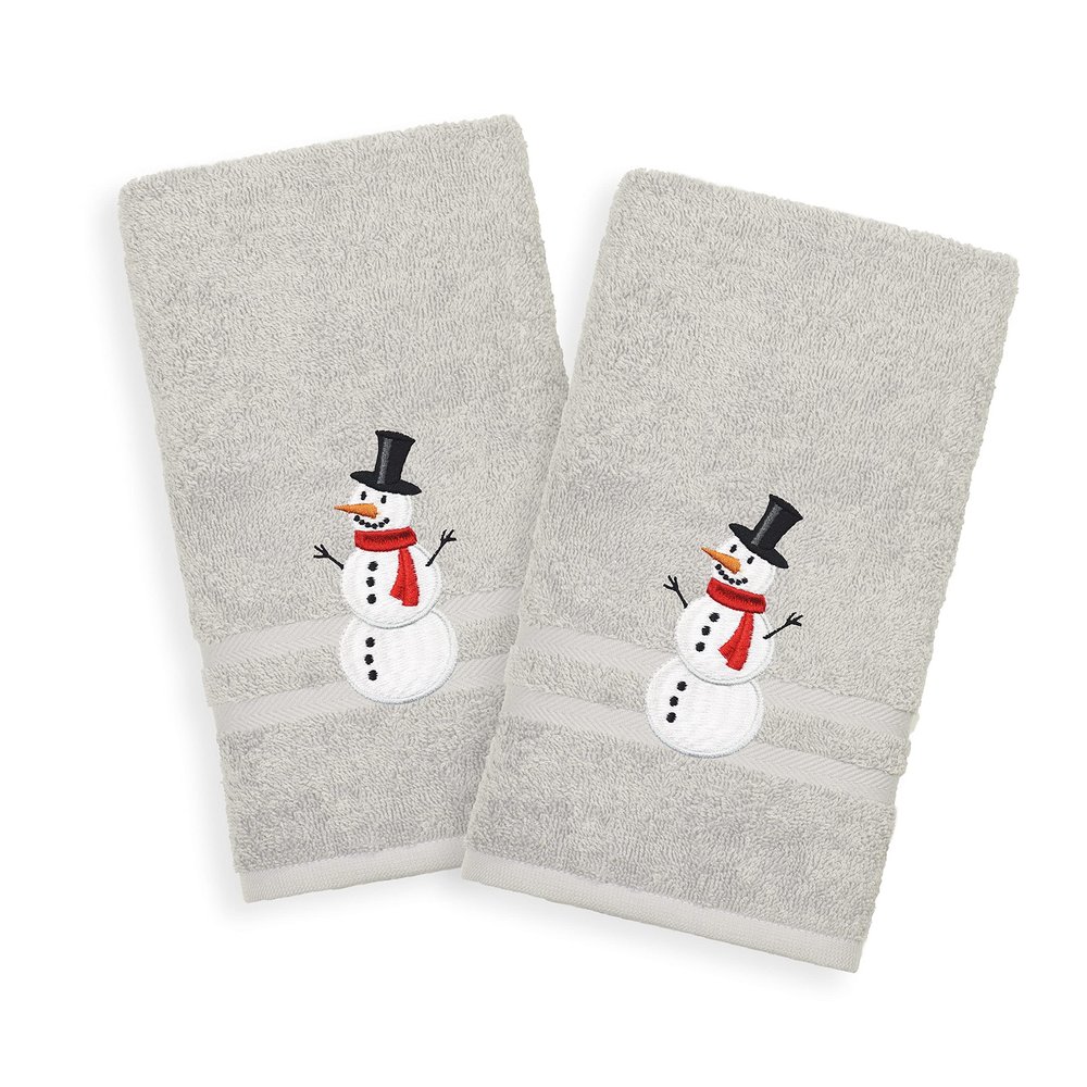 Authentic Hotel and Spa Snowman Embroidered Turkish Cotton Hand Towels (Set of 2) Grey
