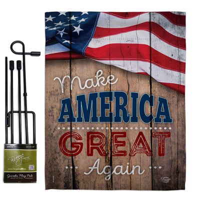 Proud to Make America Great Again Garden Flag Set with Stand Americana Star and Stripes Patriotism Independence Memorial United State American Small Gift Yard House Banner 13 X 18.5