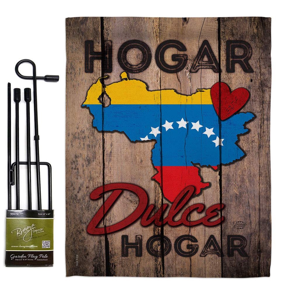 Country Venezuela Hogar Dulce Garden Flag Set with Stand Regional Nationality Nation International World Particular Area Small Decorative Gift Yard House Banner Made In USA 13 X 18.5